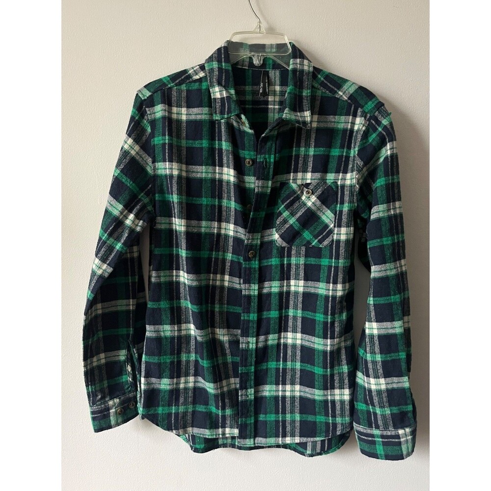 Halham Men's Green Plaid Flannel Shirt Long Sleeve Button-Up size large